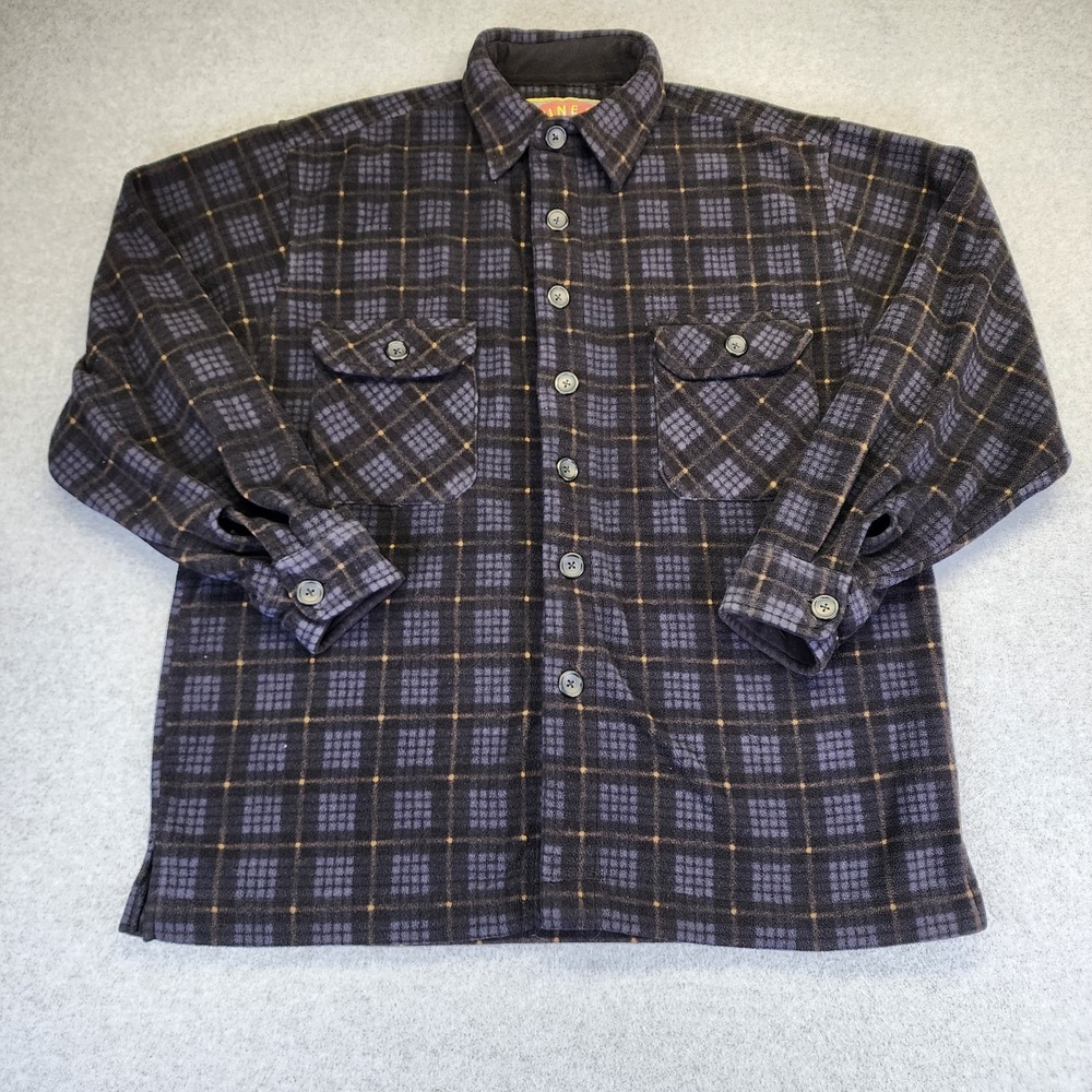 Juneau Fleece Flannel Button Up Shirt Plaid‎ Mens Medium Gray Black Yellow